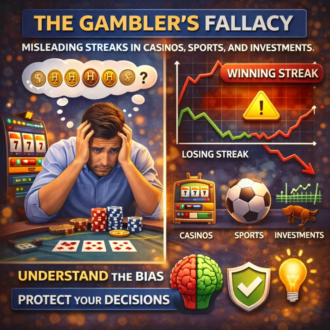 כשל המהמר מסביר למה רצפים מטעים אותנו בקזינו, בספורט ובהשקעות. מדריך מעשי להבנת ההטיה והגנה על קבלת החלטות.